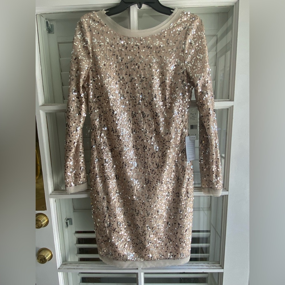 Eliza J champagne sequence dress
